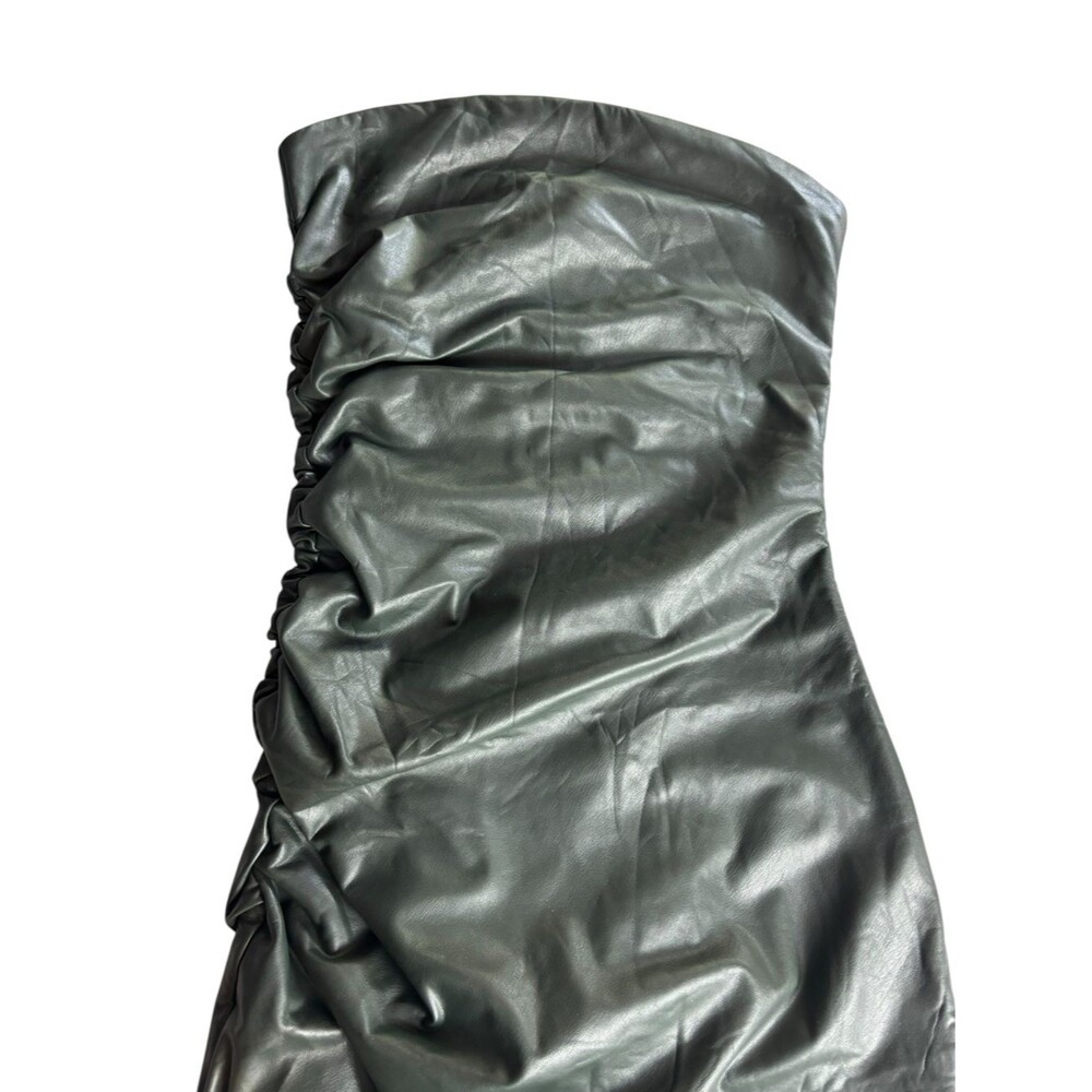 Susana Monaco Faux Leather Green Black Strapless Ruched Mini Dress Small - Picture 10 of 15